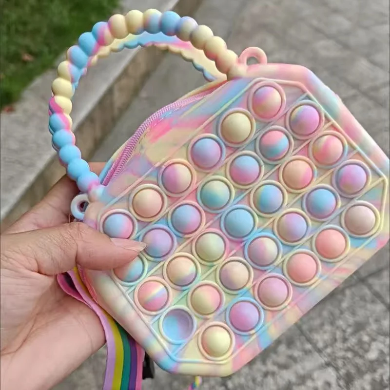 Purse Silicone Sensory Push Bubble Fidget Bag Crossbody Bag Antistress Toys Reliver Autism Handbag Coin Pouch for Kids