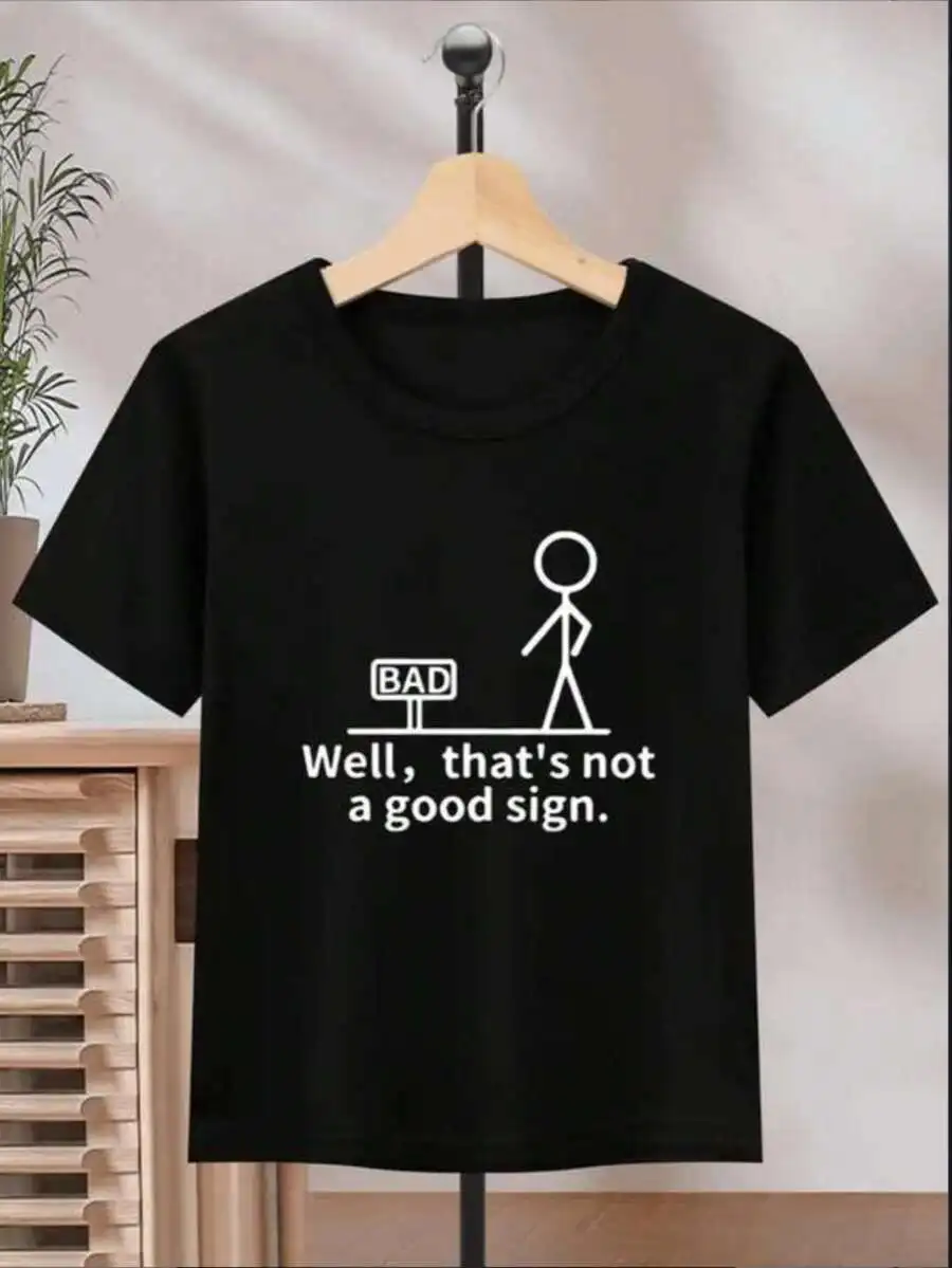 Well Thats Not A Good Sign Stick Figure With A Bad Sign Funny Graphic Tee 100% Cotton Soft And Comfy Kids Tee For Everyday Wear