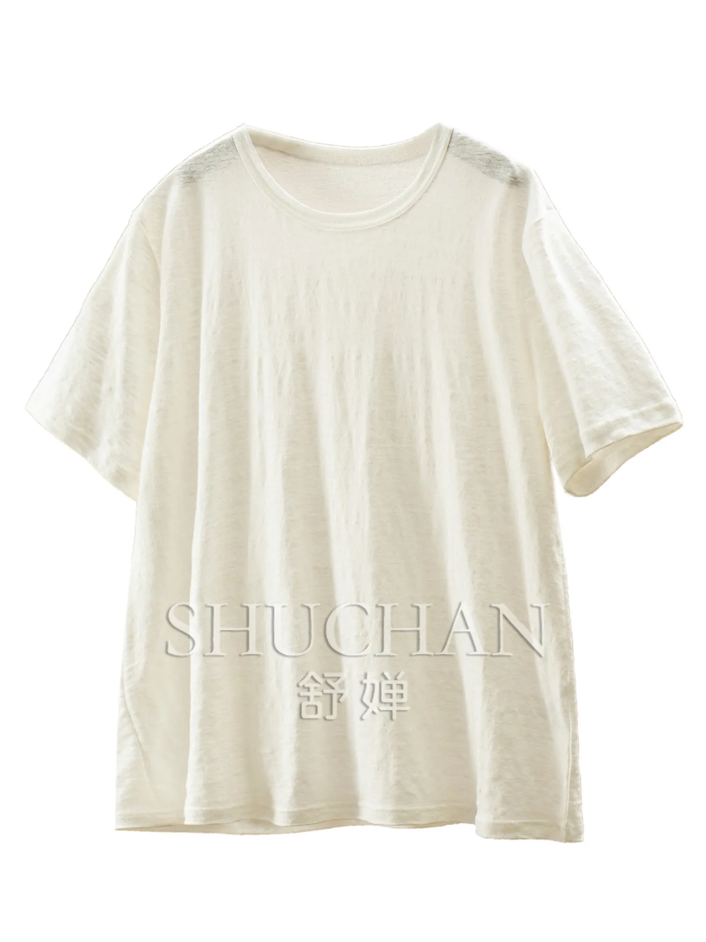 

Thin Summer T Shirt Loose and Comfortable, Cool Feeling 100% Hemp Loose Round Neck Short-sleeved T-shirt Women's 46G1