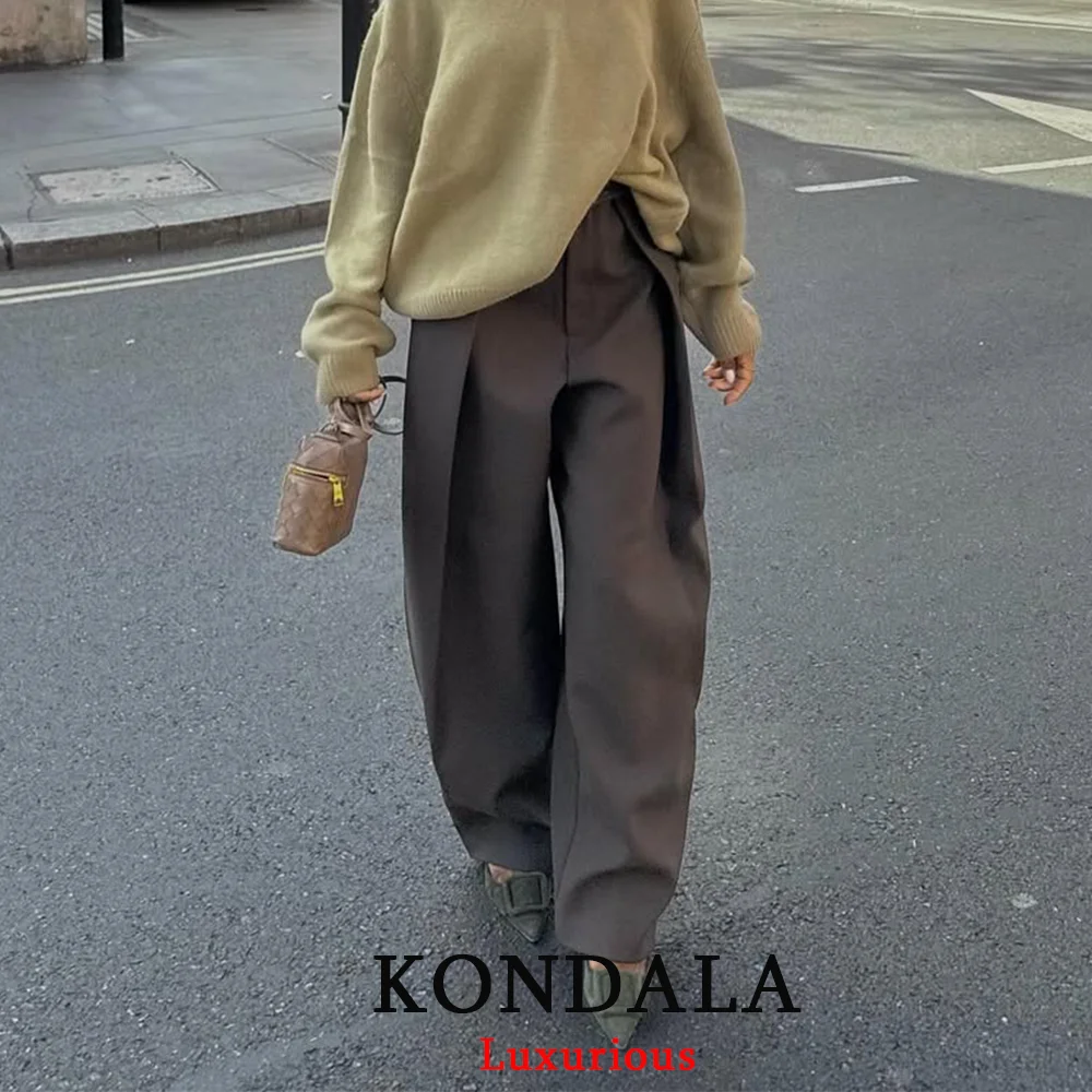 KONDALA Casual Chic Wide Leg Pants Women Office Lady Pockets Pleated Long Trous… - Image 4