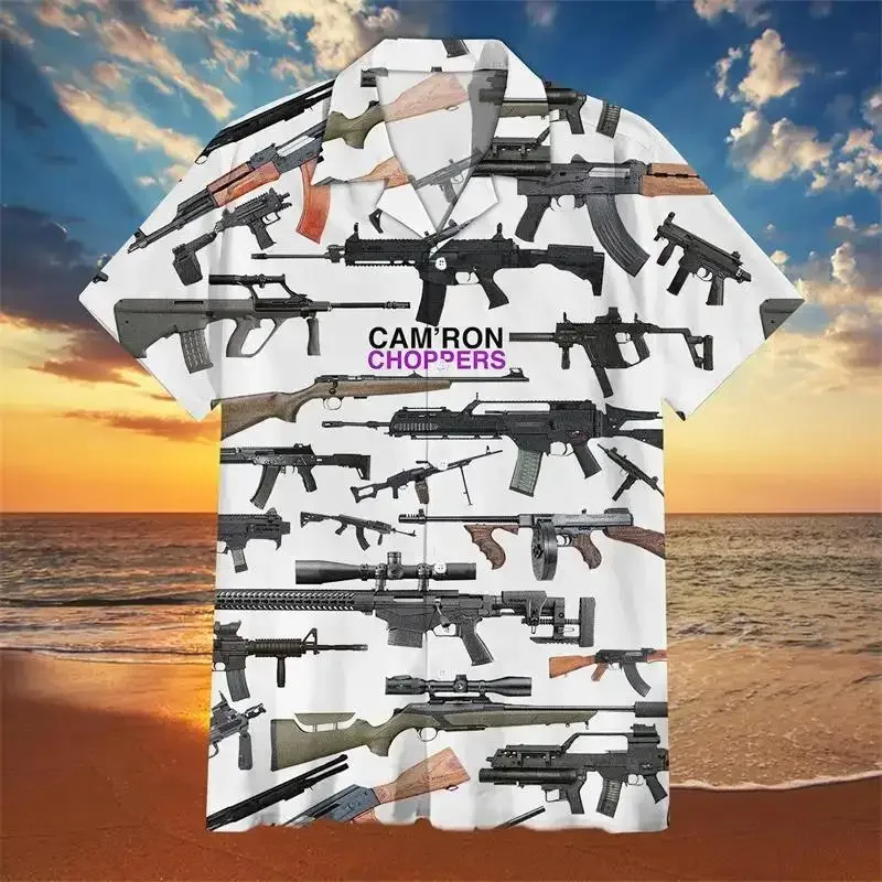 

Hawaiian Shirt For Men Gun Graphic T-shirt 3d Printed Beach Vacation Style Street Wear Oversized Shirts for Men