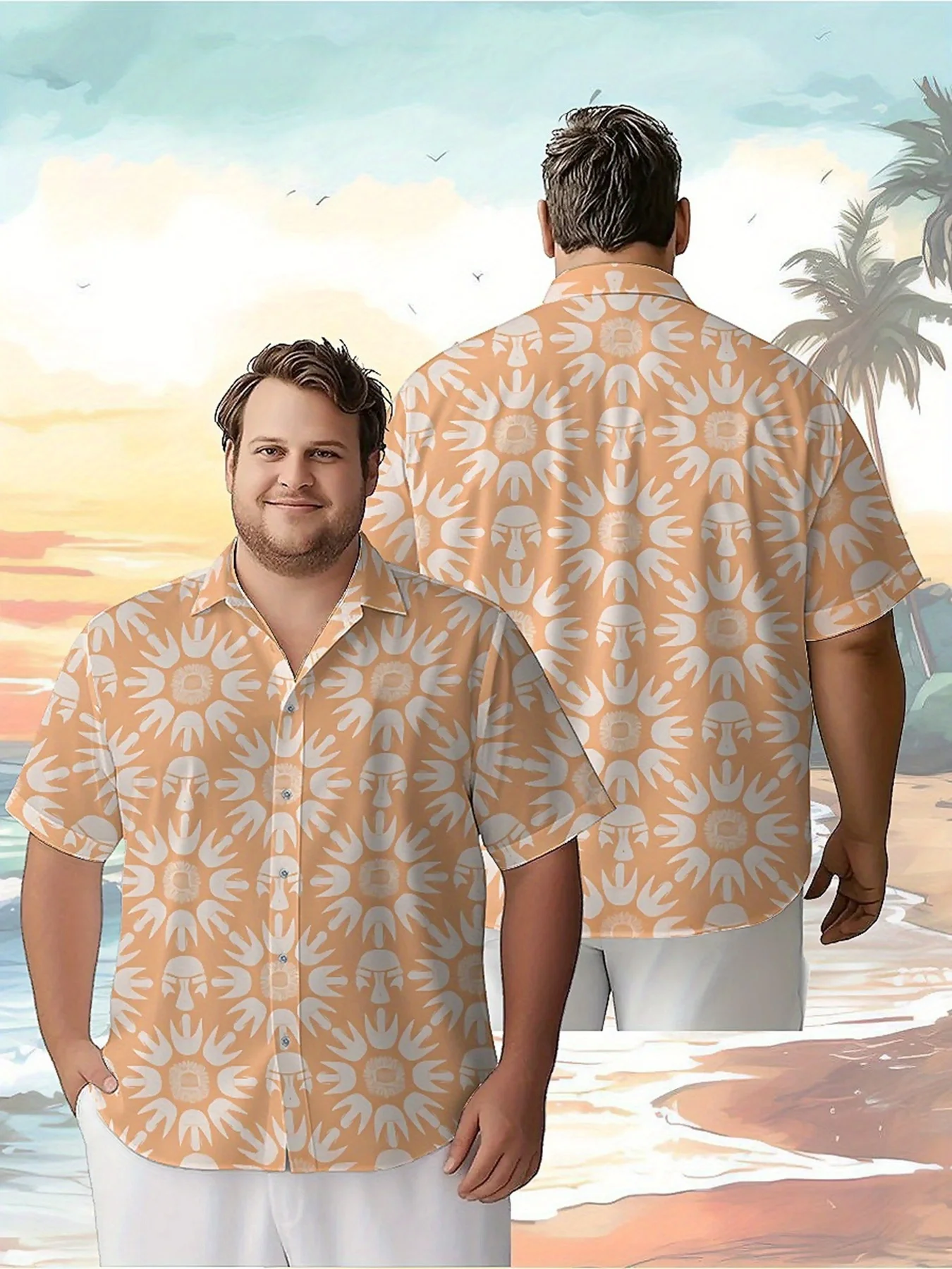 Men's Plus Size Hawaiian Shirts Sun Face Prints Pattern, Summer Casual Tops, Suitable for Outdoor and Party, Streetwear