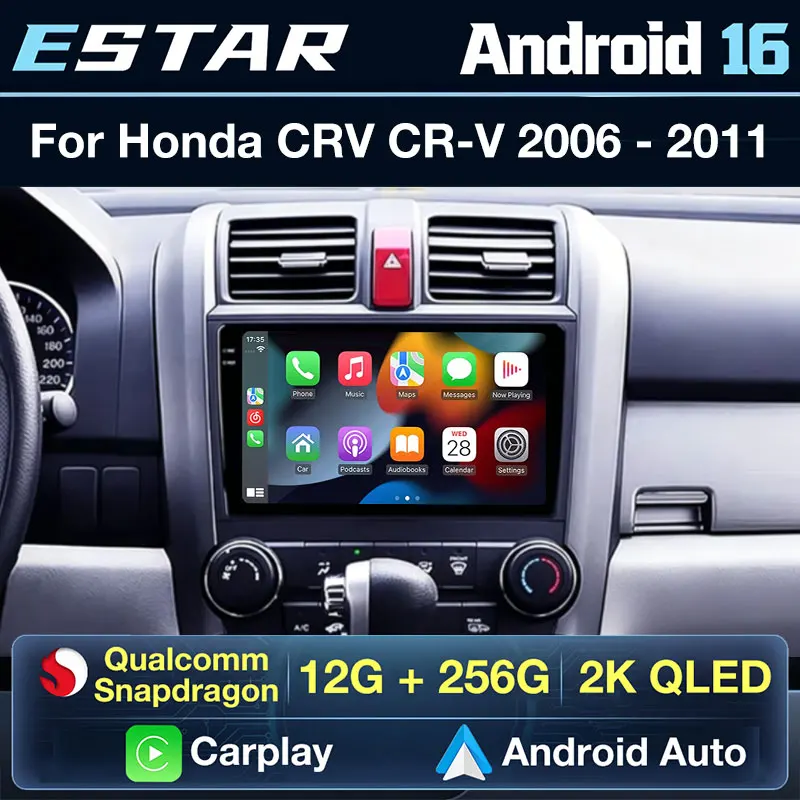 Android 16 Car Radio For Honda CR-V 3 RE CRV 2006-2012 Qualcomm Stereo Head Unit DVD Multimedia DSP BT Viedo Player QLED GPS 360