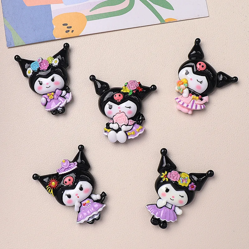 

2pcs miniso cute sanrio kuromi cartoon resin flatback cabochons for diy jewelry making handmade crafts materials