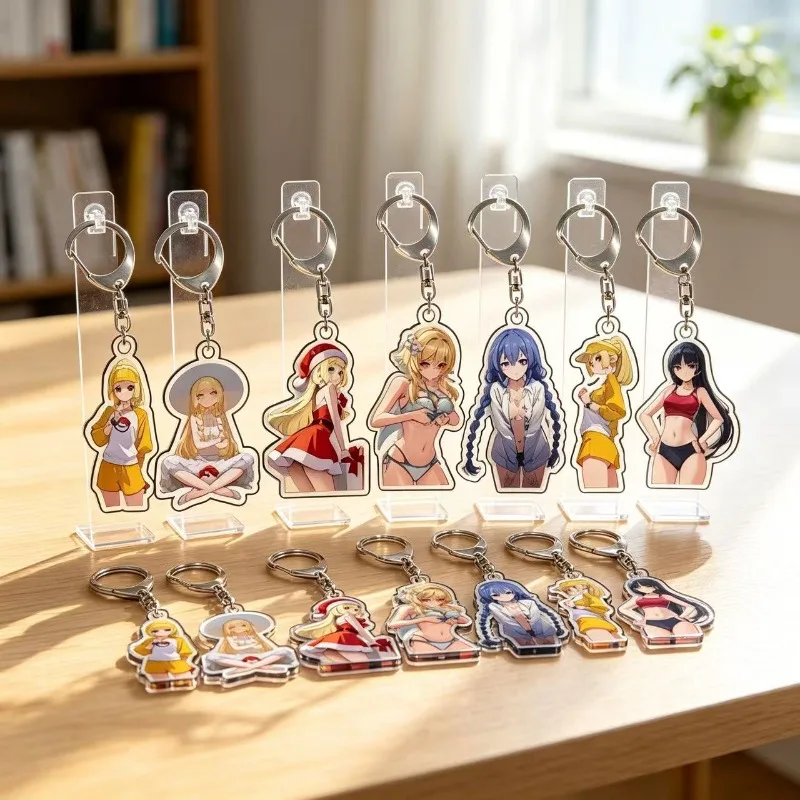 For Pokemon Elf Lillie Lusamine Misty May Blue  Selene Hilda Acrylic Selfmade Original Cute Cartoon Anime Keychain Pendant