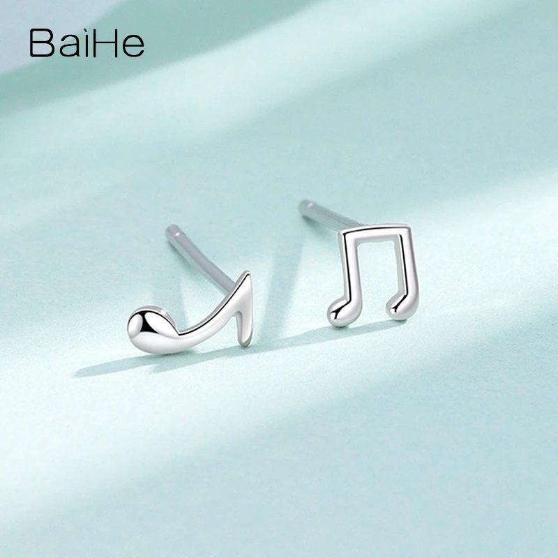 BAIHE Solid 14K White/Yellow/Rose Gold Music Stud earrings for women men Trendy Daily wear Fine Jewelry  مسمار الأذن Серьги