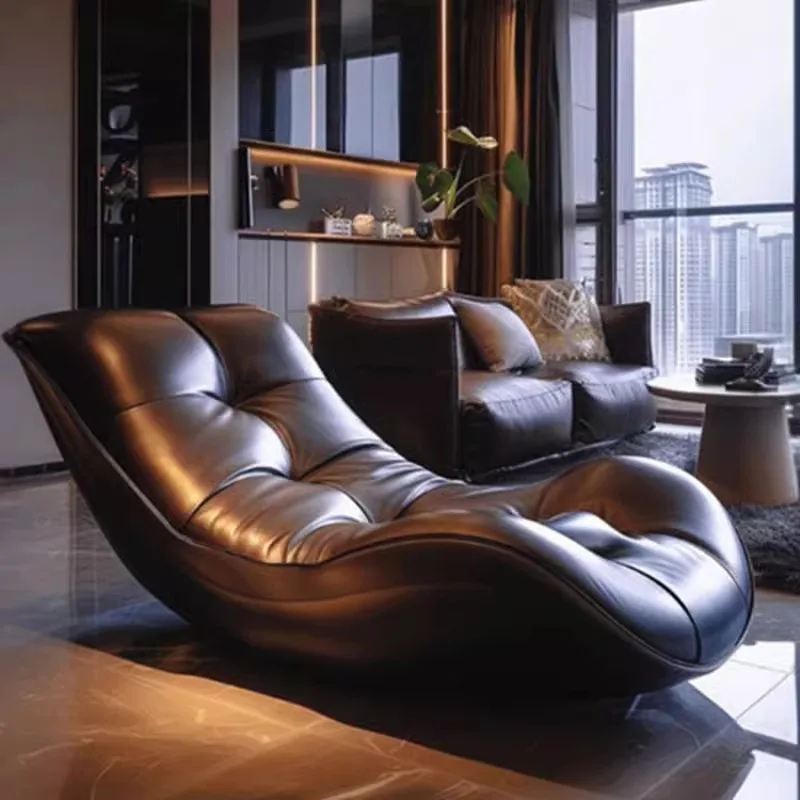 Italian minimalist balcony reclining and sleeping lazy sofa chair luxury single sofa reclining chair solid wood office