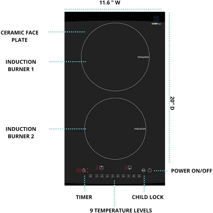 Portable Induction Cooktop with Digital Ceramic Top and Safety Lock for Home Kitchen 120V 1800W Dual Cooking Zones with Touch S