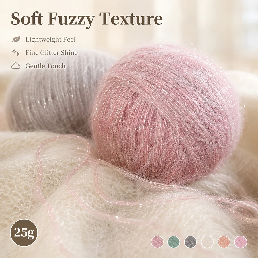 Sparkle Glitter Mohair Yarn 25g Soft Lightweight Knitting Crochet Thread for DIY Scarf Hat Handmade Projects