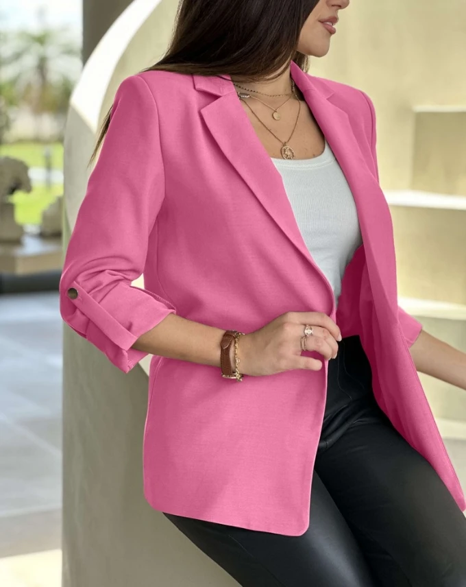 Women's long sleeved elegant style 2024 summer new stand up collar rolled sleeve sports jacket