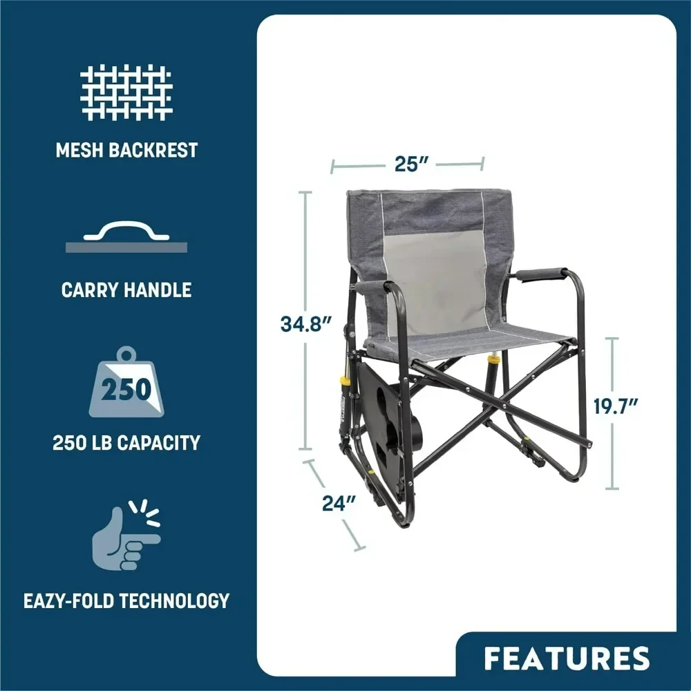 for Portable Folding Rocking Chair, Outdoor Camping Chair With Side Table, Foldable Chairs