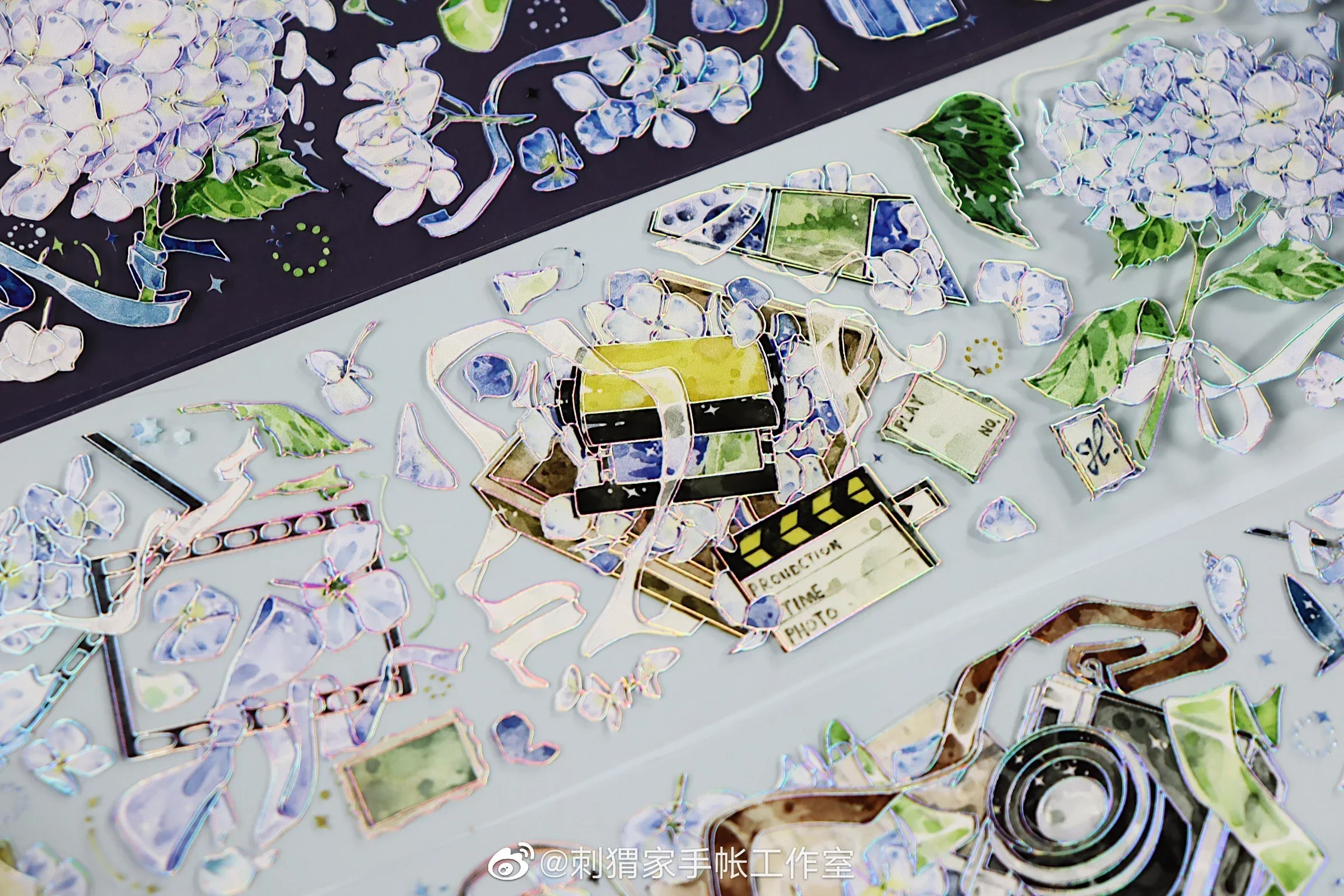 Summer Hydrangea Floral Shiny Tape PET Decorative Collage