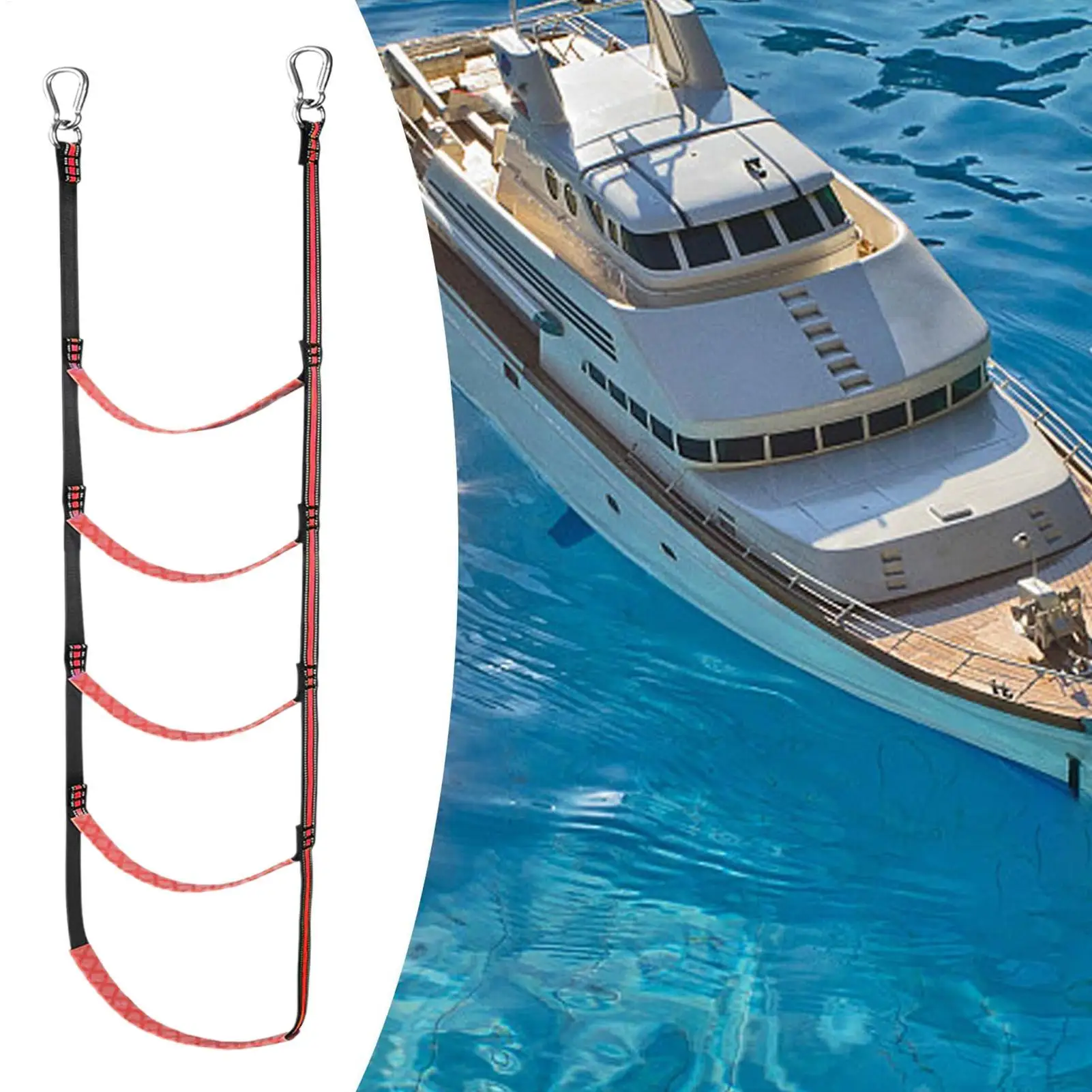 Inflatable Boats Rope Ladder 5-Step RV Step Climbing Ladder Heavy-Duty Quick-Release Kayak Accessories Multifunctional Outdoor