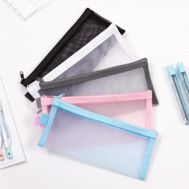 Mesh Cosmetic Bag Stationery Pencil Organizer Bag Pouch Keys Earphone Cable Storage Bag Case ID Business Cards Holder Bags