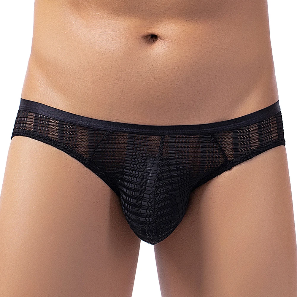 Calzoncillos transparentes de tiro bajo para Hombre, ropa interior Sexy a rayas, bolsa transpirable, Tanga transparente, Calzoncillos antideslizantes