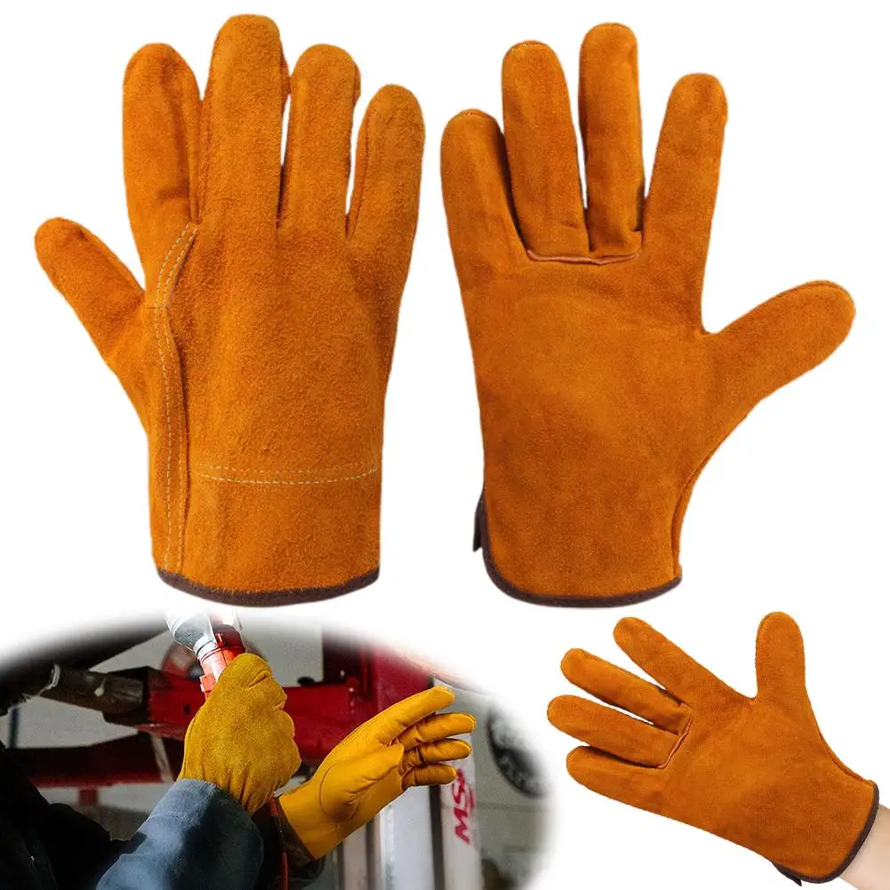 Men Work Gloves Soft Cowhide Driver Hunting Driving Farm Garden Welding Security Protection Safety Mechanic Glove