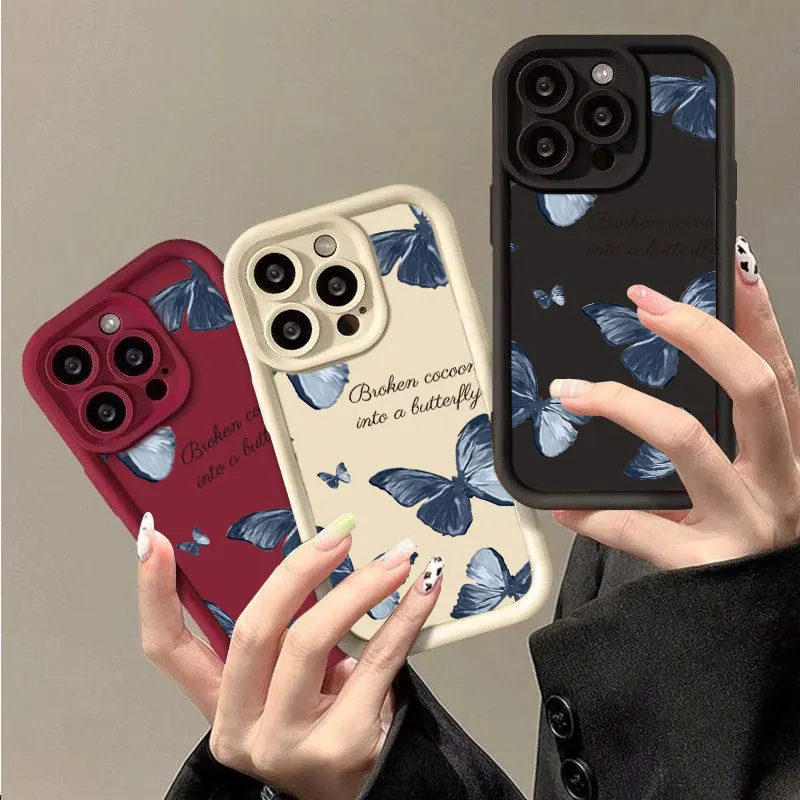 Простой чехол для iPhone 15 14 13 12 11 Pro Max Plus 13 Mini X XR XS MAX 8 7, противоударный мягкий чехол-бабочка