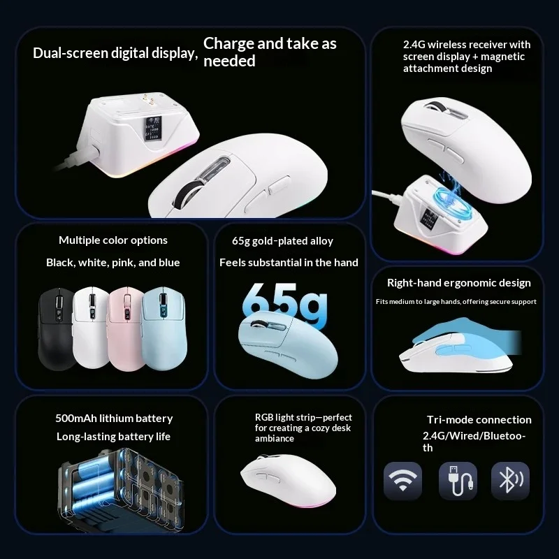 EPOMAKER Nex lite Wireless Gaming Mouse PAW3311 Sensor Left Hand Ergonomic Tri-Mode Mouse With Magnetic Charging for CS2