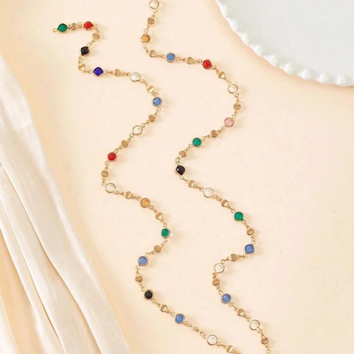 Leichter Luxus Funkelnde Bunte Strass-Quasten-Halskette für Frauen Eleganter Exquisiter Kristall Y-förmiger Choker Brautjungfern-Schmuck – Detail 33