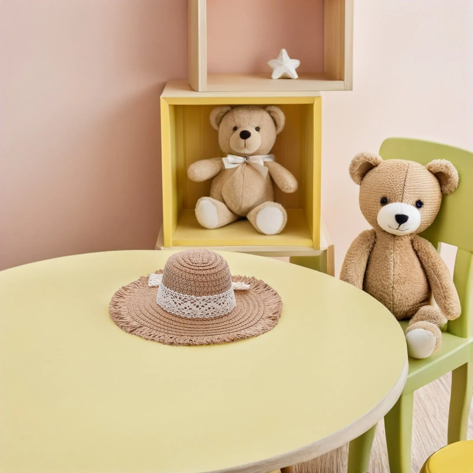 

Mini Straw Hats Handwoven Delicate Lace Ribbon Decorative Dollhouse Miniature Accessories Craft Summer Sun Protection Hat