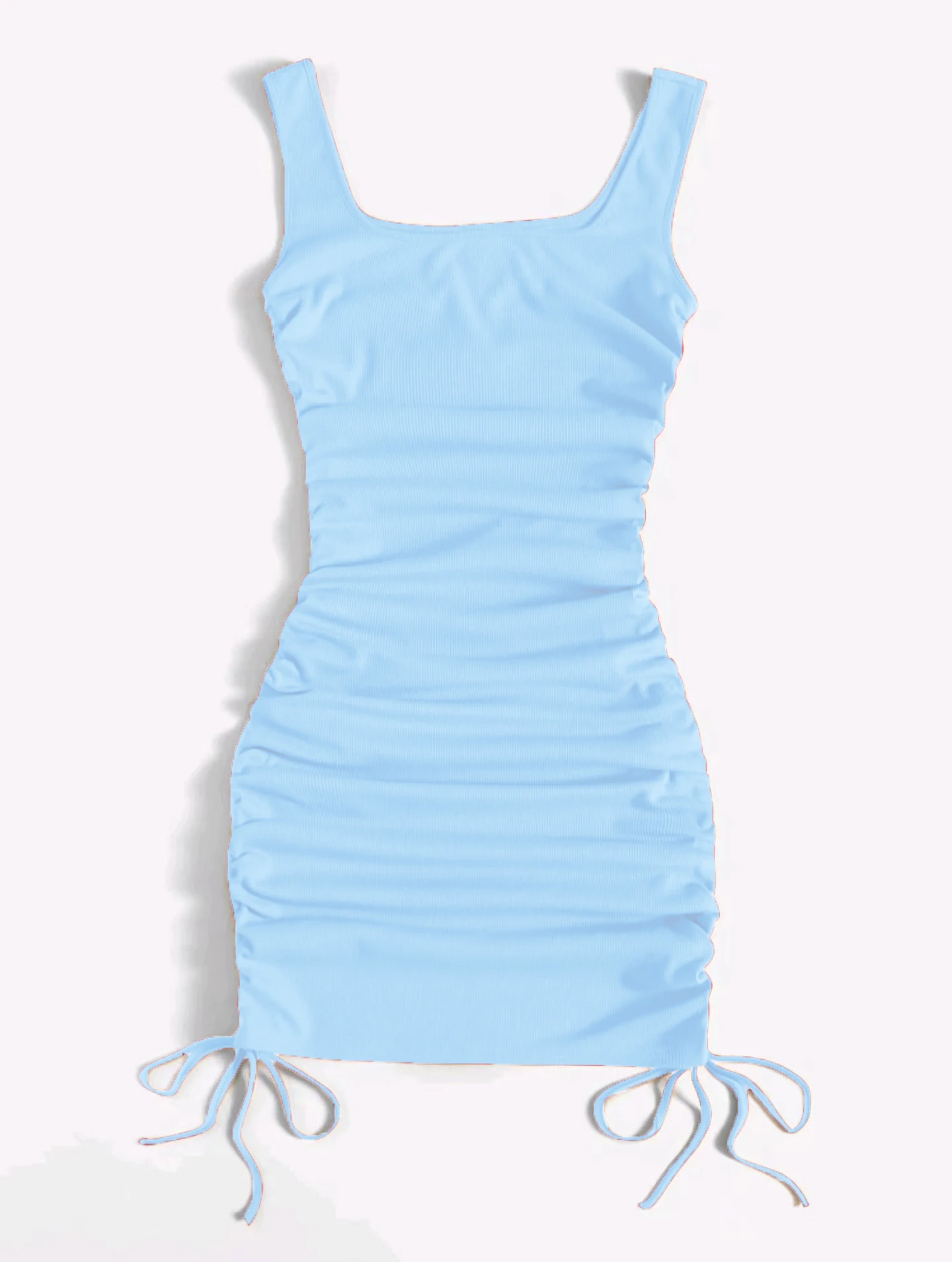 Summer ribbed vest dress drawstring pleated tight elastic hip skirt