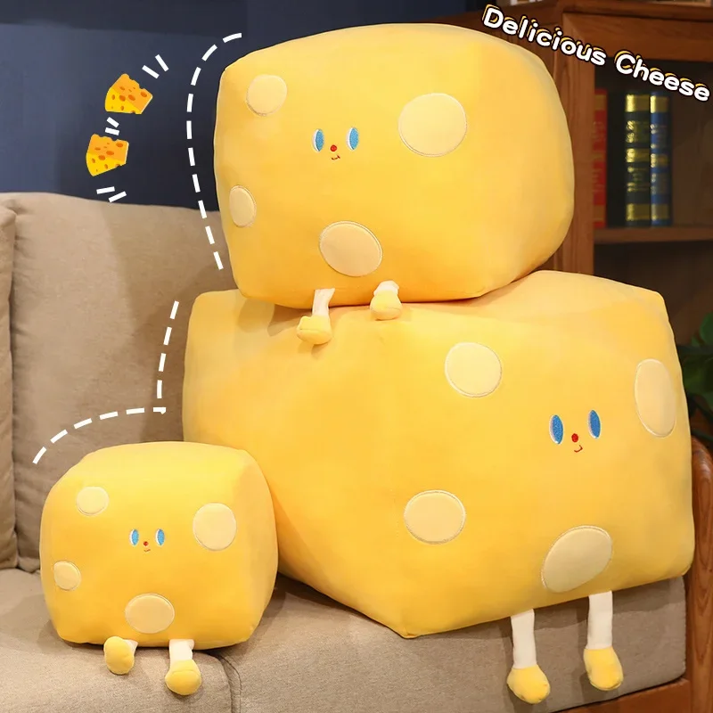 Funny Giant Cheese Plushie Toys Simulation Pillow Stuffed Soft Creative Animal Cheese Cushion Creative Birthday Gifts For Kids