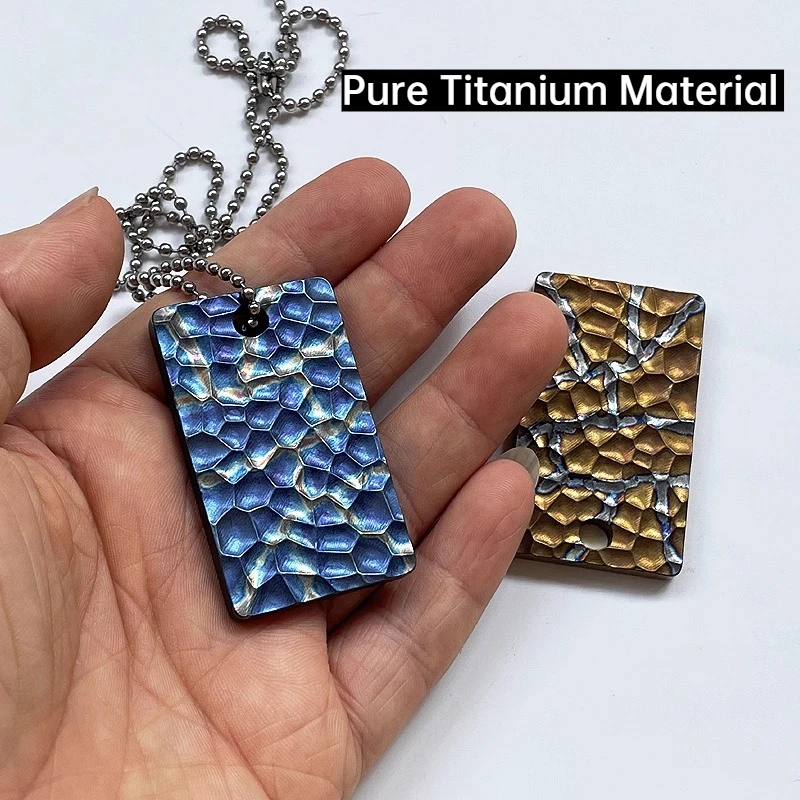 

3mm Pure Titanium Circle Bead Chain Necklace Flint Pattern Dog Tag Pendant Necklace