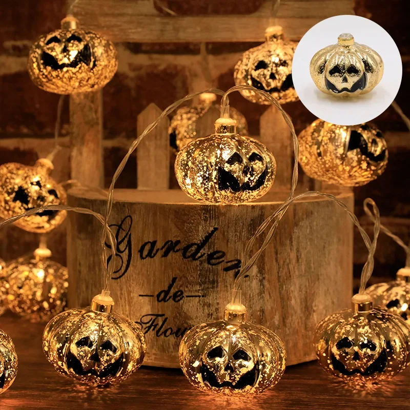 Guirnalda de luces LED para Halloween, bolas de ojo de calavera de calabaza, Festival de fantasmas, linterna de fiesta, truco o trato, decoración de Feliz Día de Halloween, 1,5 m, 10LED