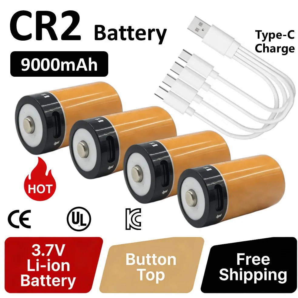 Piles rechargeables CR2 3V-3.7V, batterie au lithium CR2 9000mAh avec port Type C, piles au lithium CR2 CR15H270 CR15270 CR17355 XX