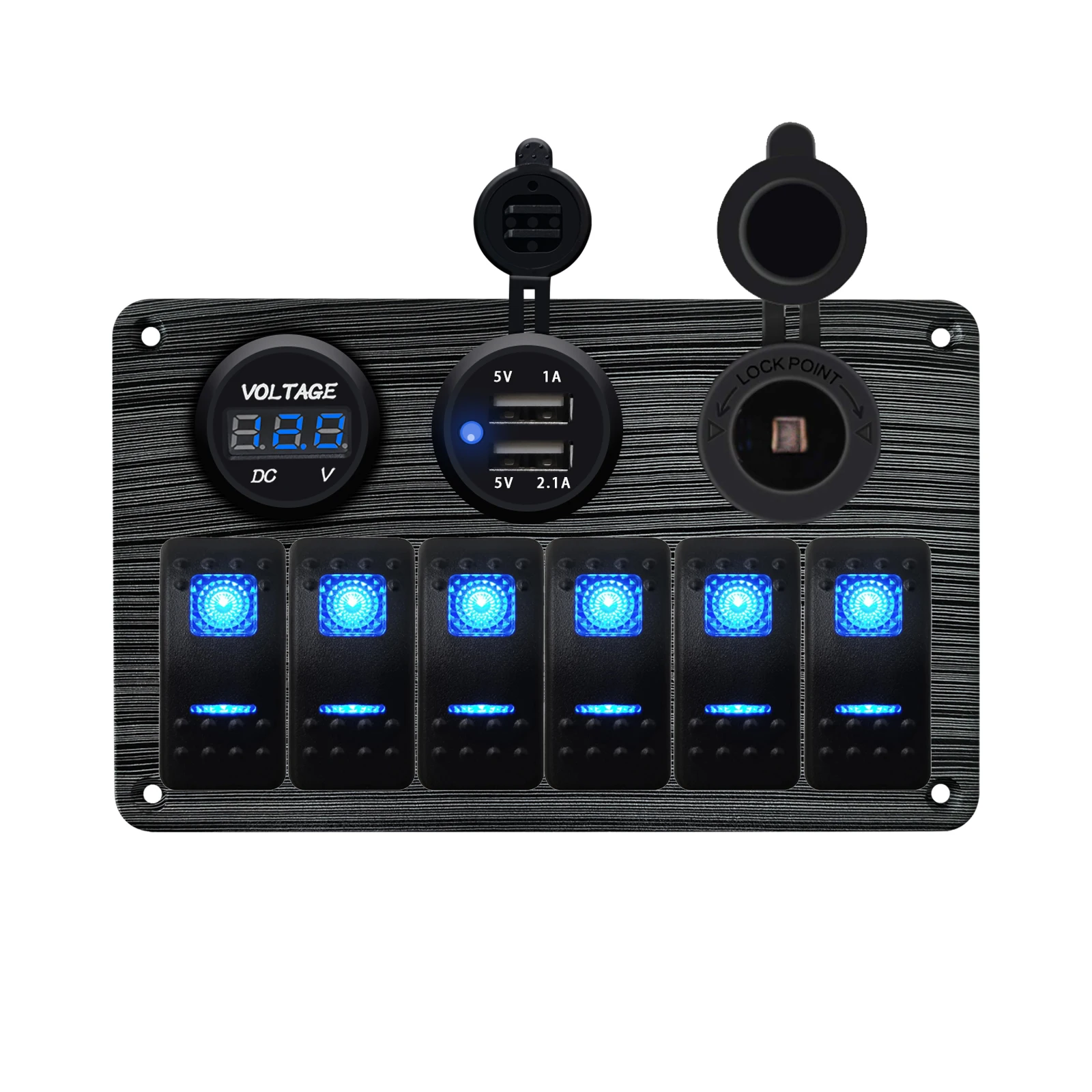 

6-бандовая панель кулисного переключателя, 12 В, двойное зарядное устройство USB, вольтметр, водонепроницаемый морской класс, светодиодные тумблеры включения/выключения, прикуриватель