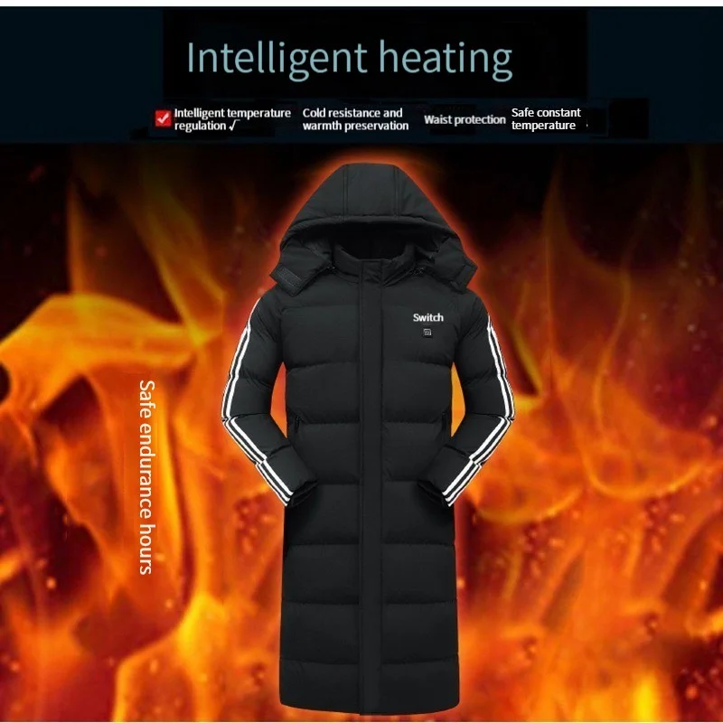 Chaqueta larga con calefacción USB para hombre y mujer, Parka de algodón electrotérmica, cortavientos impermeable, 9 o 11 áreas, Invierno