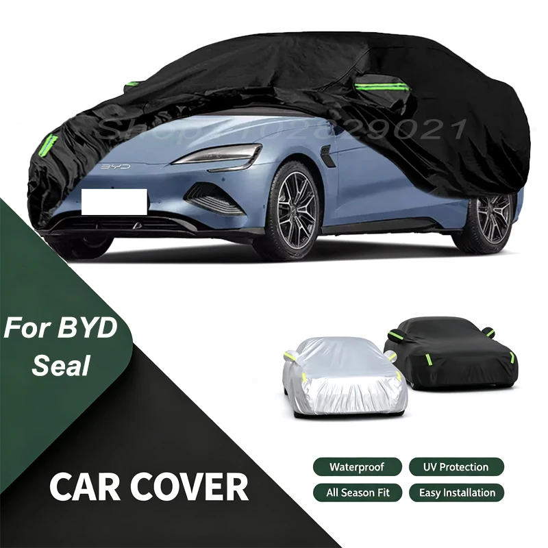 Full Car Cover For BYD Seal All Weather Outdoor Snow Sun UV Dustproof with Reflective Strips Wind Straps