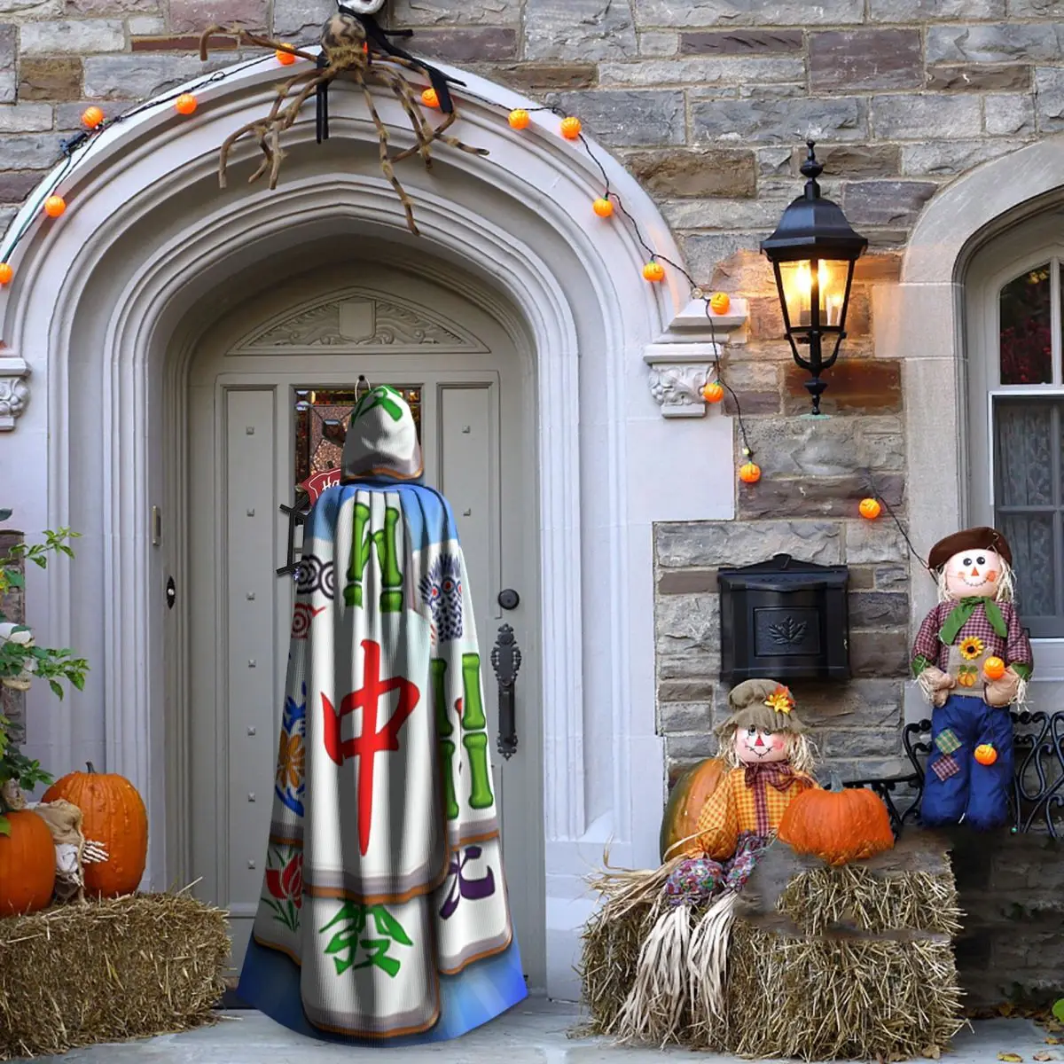 Mahjong Piastrella Modello Mantello lungo con cappuccio Strega Costume medievale Mantello cosplay Cappotto di Halloween Adulto unisex