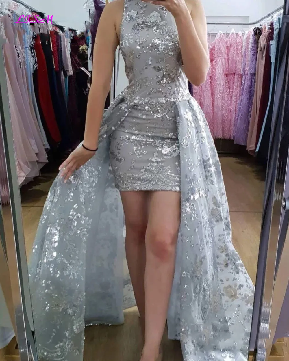 

Silver Prom Dresses Sexy O-Neck Sleeveless Appliques Mermaid Evening Party Gowns Elegant Dress Women for Wedding Party