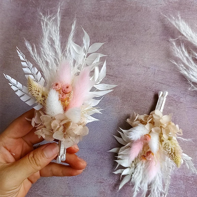 Mini Dried Flower Boutonnieres for Bridesmaid Corsage Boho Rustic Wedding Groom and Groomsmen Dusty Pink Decoration