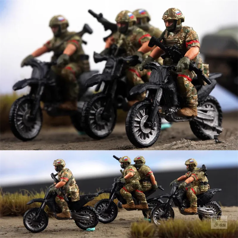 

1:72 модель окрашенная русская моторизованная мобильная штурмовая команда 3, мотоциклы с 4 солдатами, сделай сам, сцена, коллекция аксессуаров, игрушки для фанатов