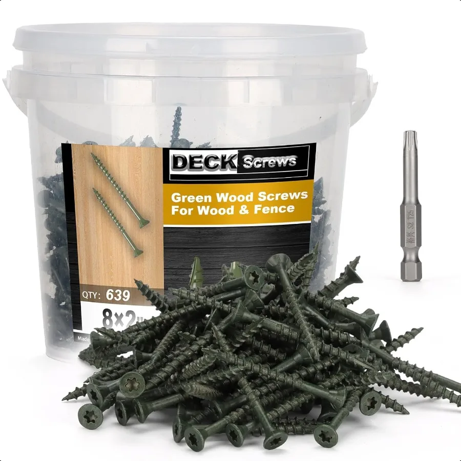 Deck Screws 8 x 2 T25 Star Torx Drive Flat Head Wood Screws Green 5lb