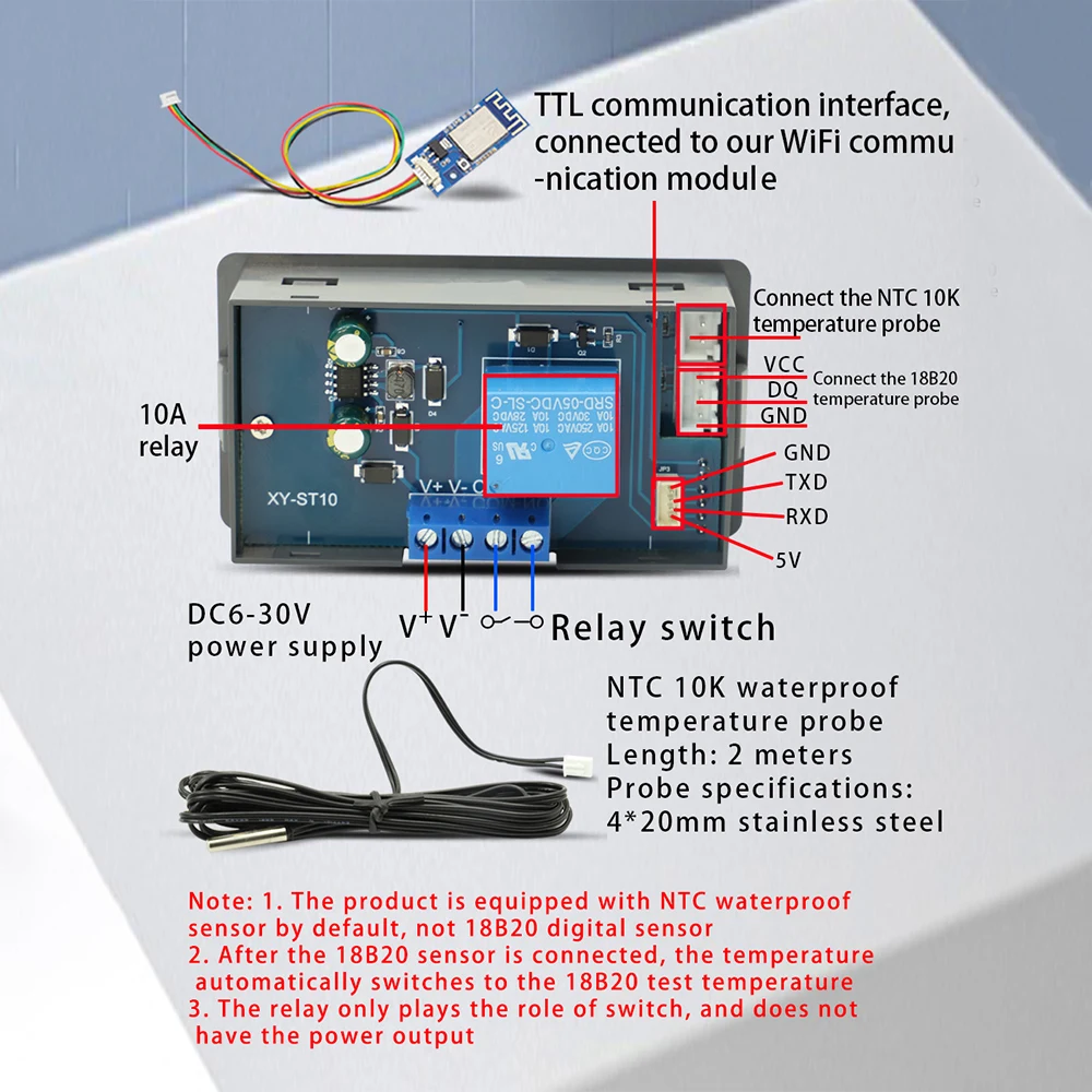 ST10 WIFI Digital Temperature Controller Centigrade Thermostat with Sensor Relays for Refrigerator Fermenter