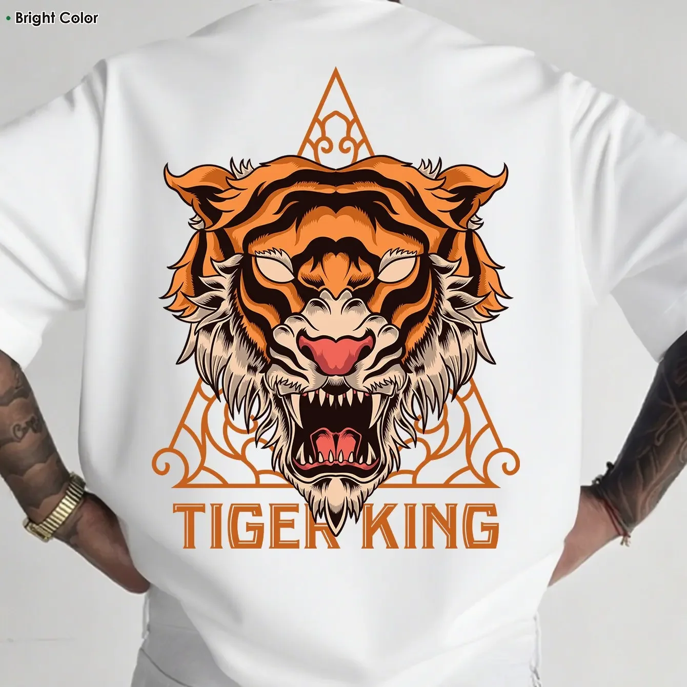 Men's 100% Cotton Retro Tiger King T-shirt with Roaring Tiger Head Wildlife Pattern, Retro Wild Animal Street Style Summer Top