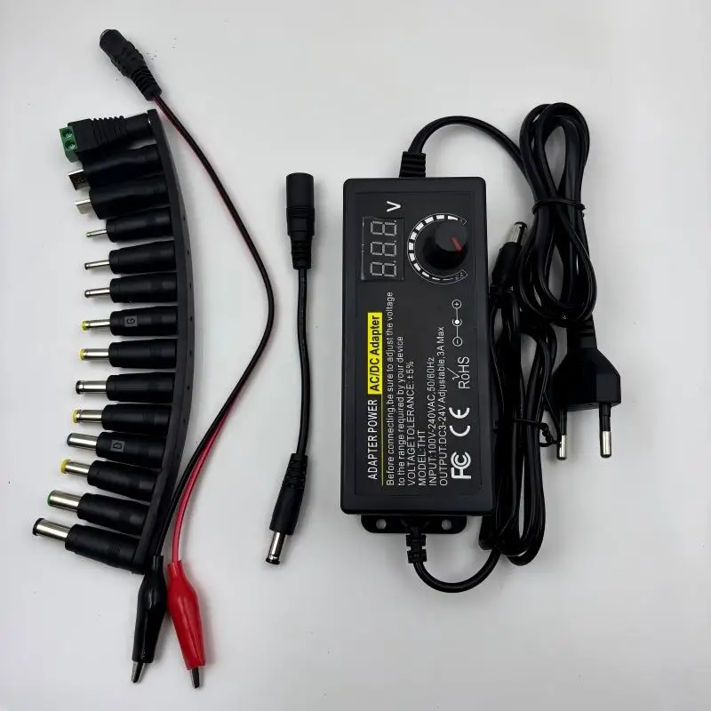 Fonte de alimentação ajustável variável AC-DC adaptador de alimentação laboratório 3v-24v-3a com eua/ue plug feminino eletrodomésticos clipe de jacaré