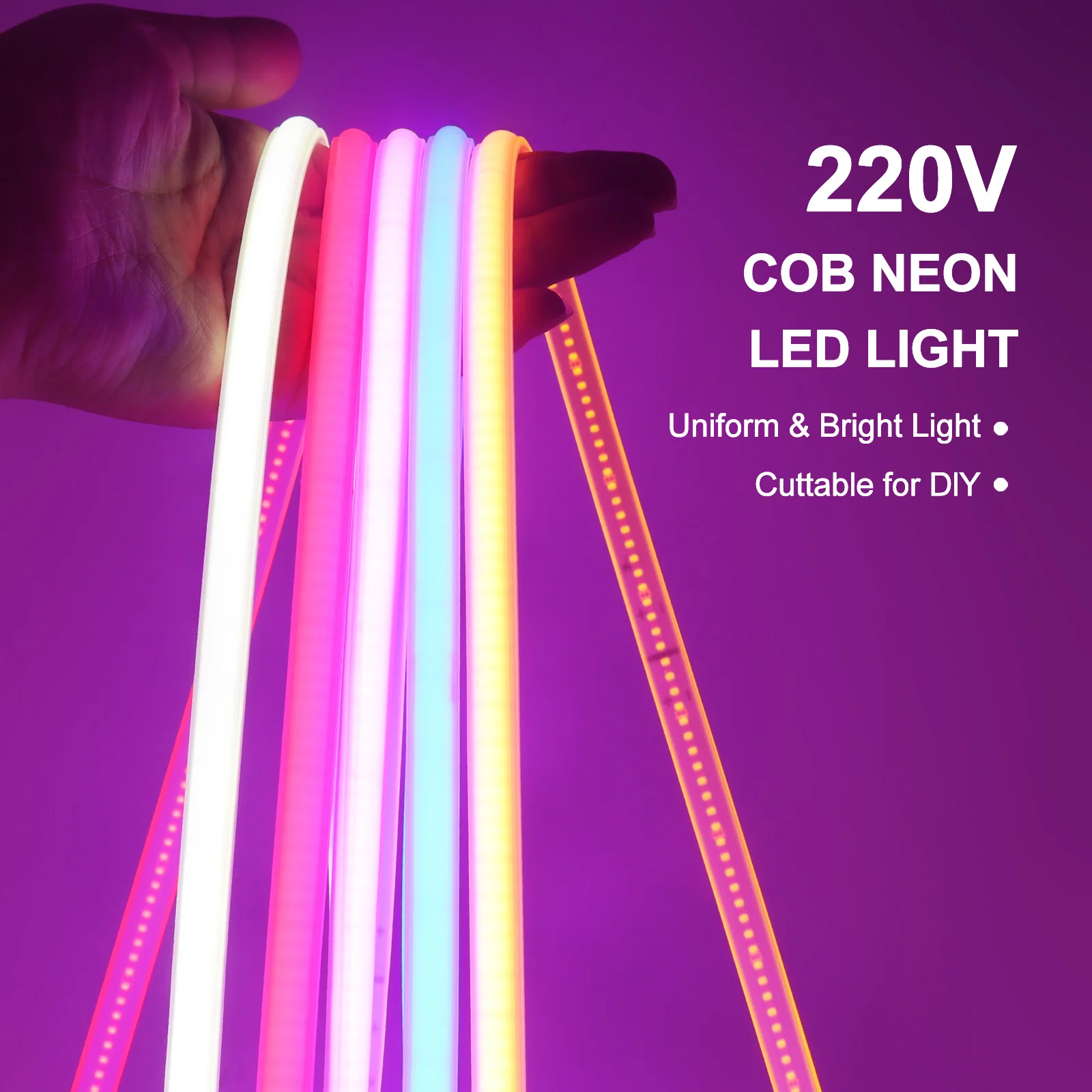 Dimmable LED Neon Light COB Strip 220V 288Leds/M Waterproof Diode Tape With Switch EU Plug 3000K 4000K 6000K  Linear Lighting