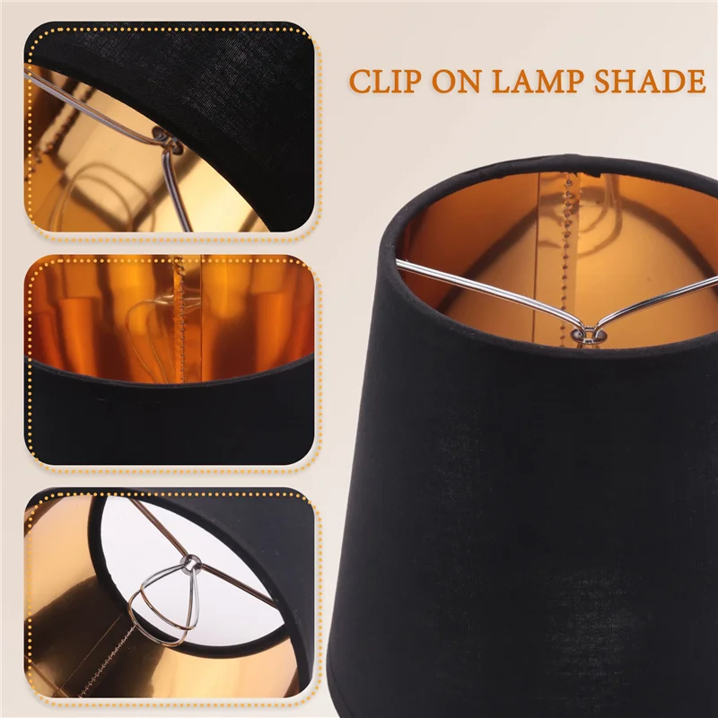 

AA50-Black Lamp Shades With Gold Lining Clip On Light Shades Candle Chandelier Lampshades, Set Of 6
