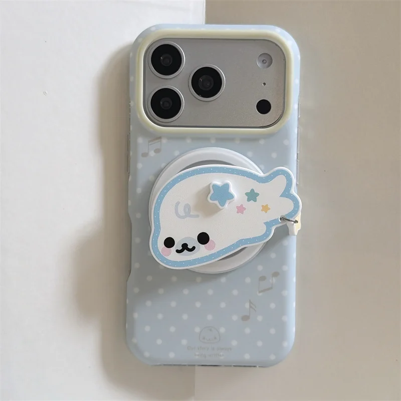 Cartoon Cloud Phone Case For iPhone 15 16 17 Promax Cute Blue Polka Dot Music Note Shockproof Cover For MagSafe Holder Girl Gift