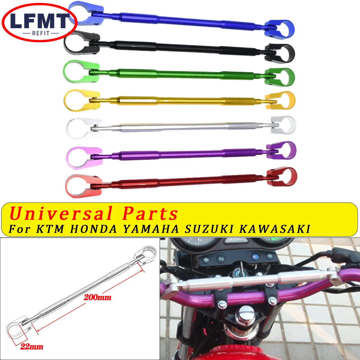 22mm Alloy Aluminum Motorcycle Handlebar Brace Crossbar Modified Strengthen Handle Bar Clamp Balance Beam Cross