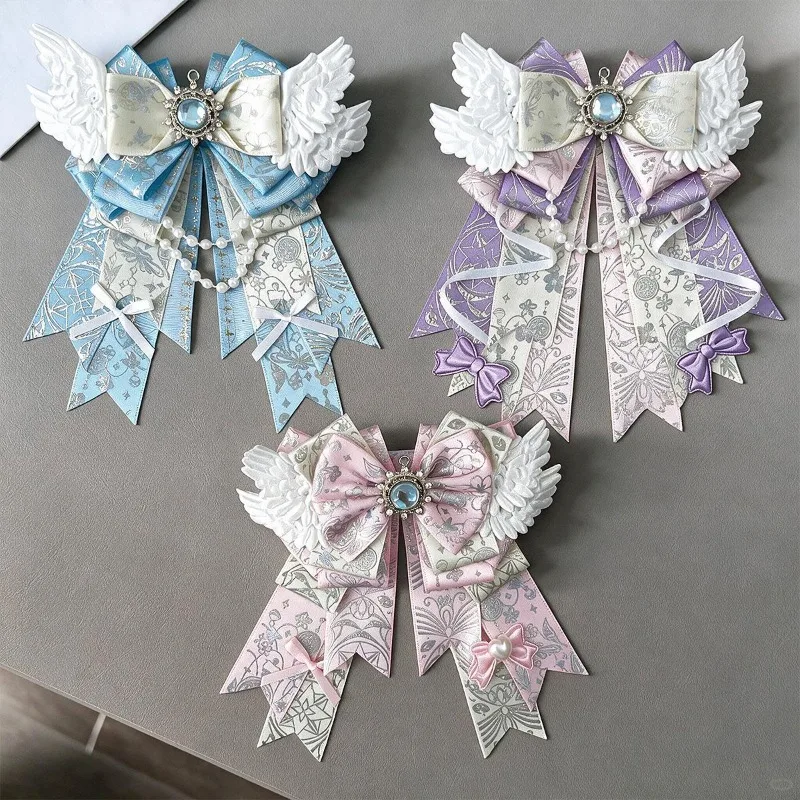 Gorgeous Rhinestone Angel Wing and Bow Concert Support Stick Charm Lolita Dress Skirt JK Shirt Collar Bow Chest Flower Accessory