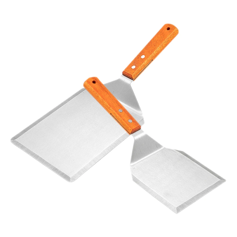 

2Pcs Stainless Steel Pancake Spatula Metal Cooking Frying HeatResistant Large Size Reusable Kitchen Tool Flat Dining Set