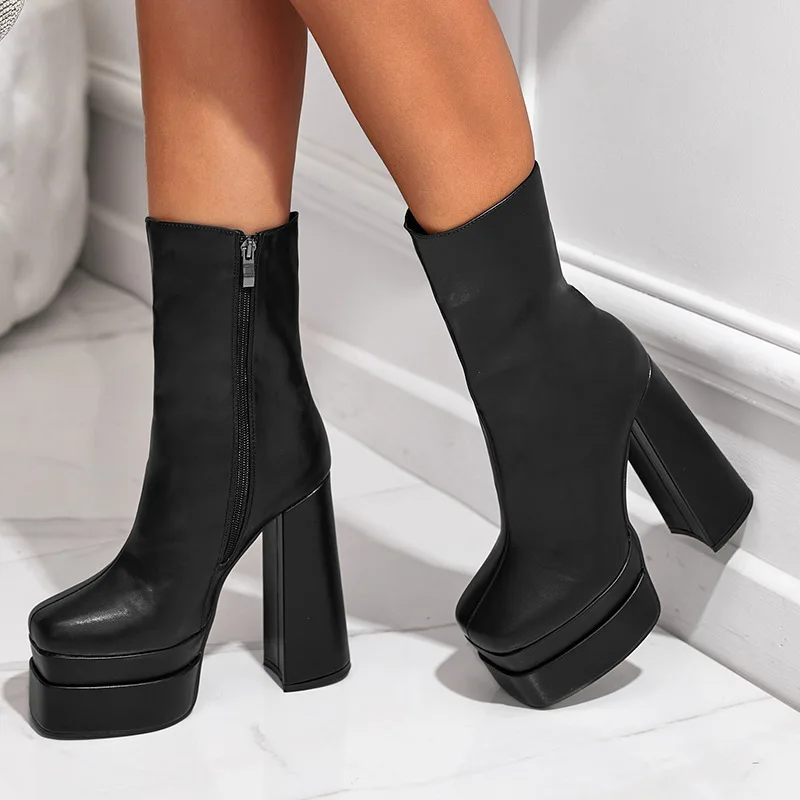 

Extreme Platform High Heels Women Ankle Boots Winter Short Chunky Goth Punk Chelsea Botas Mujer