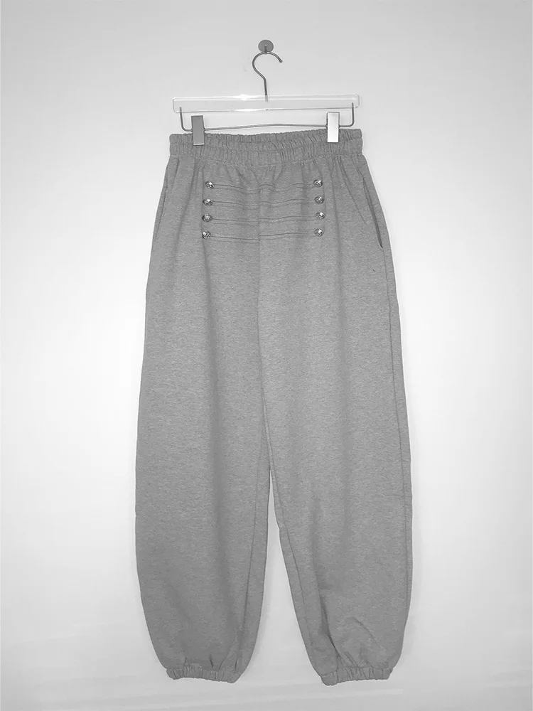 Damen Casual Jogginghose Y2K Hochgeschnittene Jogger Loose Fit Streetwear Hose Elastischer Bund Lounge-Hose mit Knopfdetail – Detail 3