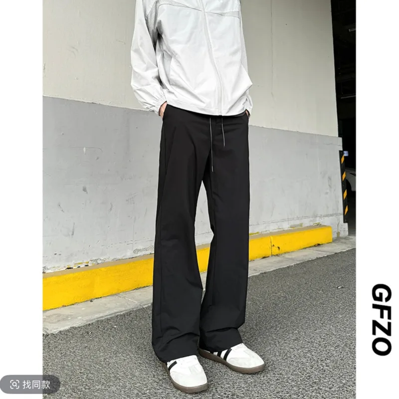 Summer Thin Pants Men Fashion Gray Black Casual Pants Men Streetwear Korean Loose Straight Ice Silk Pants Mens Trousers M-3XL