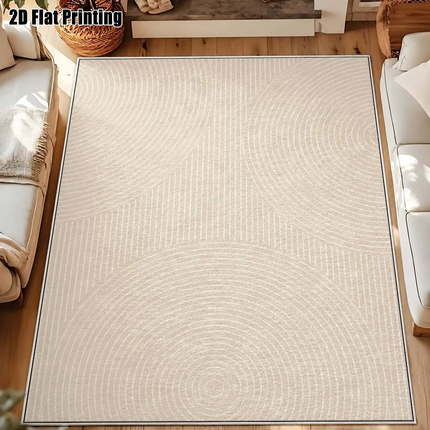 1Pc 2D Printed Beige Geometric Wave Velvet Carpet, Nordic/Instagram/Modern/European/Vintage Style, Machine-Washable Multi-Size Home Decor Mat for Entrance, Dining, Bedroom, Living Room, Study
